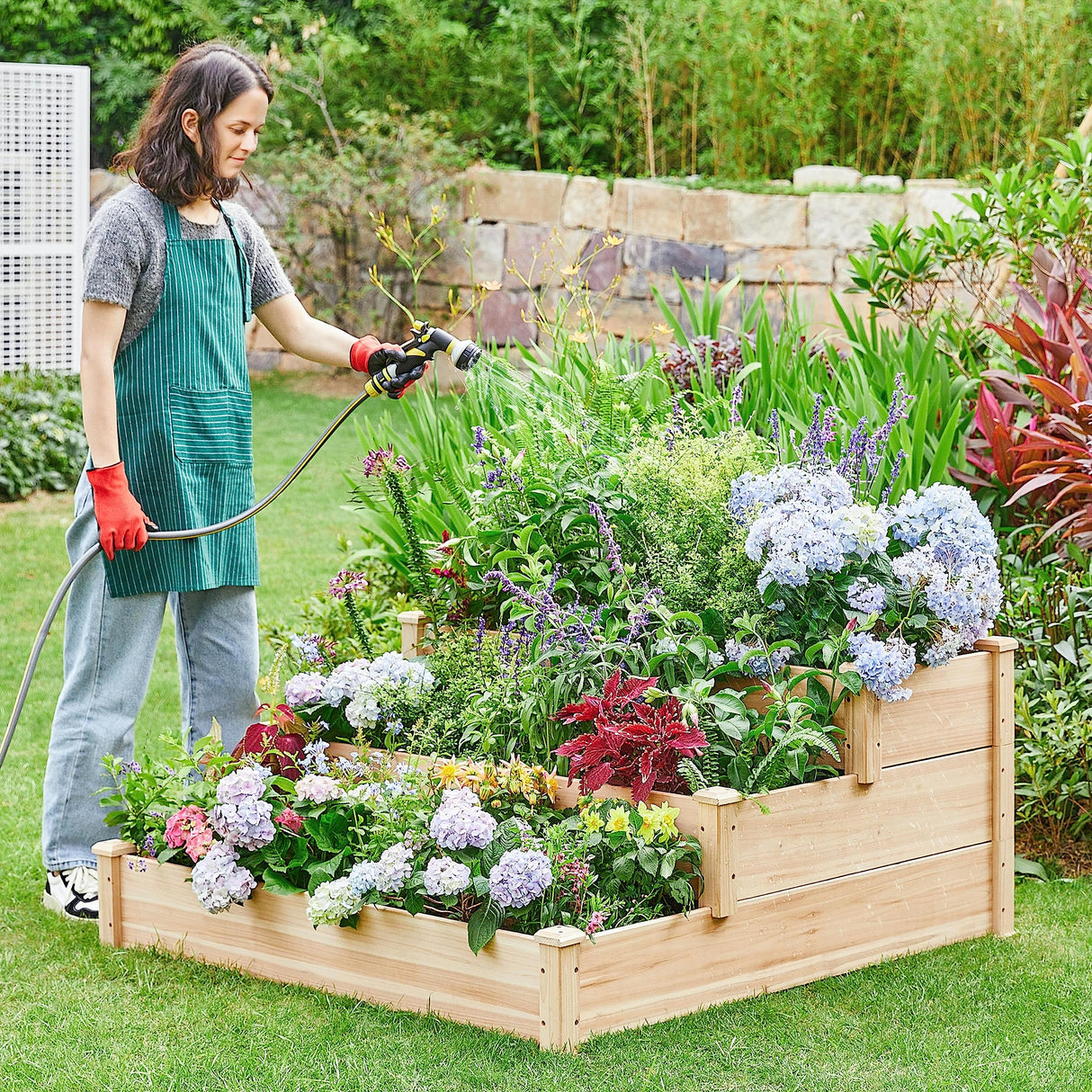 Yaheetech 3 Tier 47 x 47 x 22in Raised Garden Bed Horticulture Outdoor Elevated Flower Box Tiered Garden Bed Wooden Vegetables Growing Planter for Yaheetech