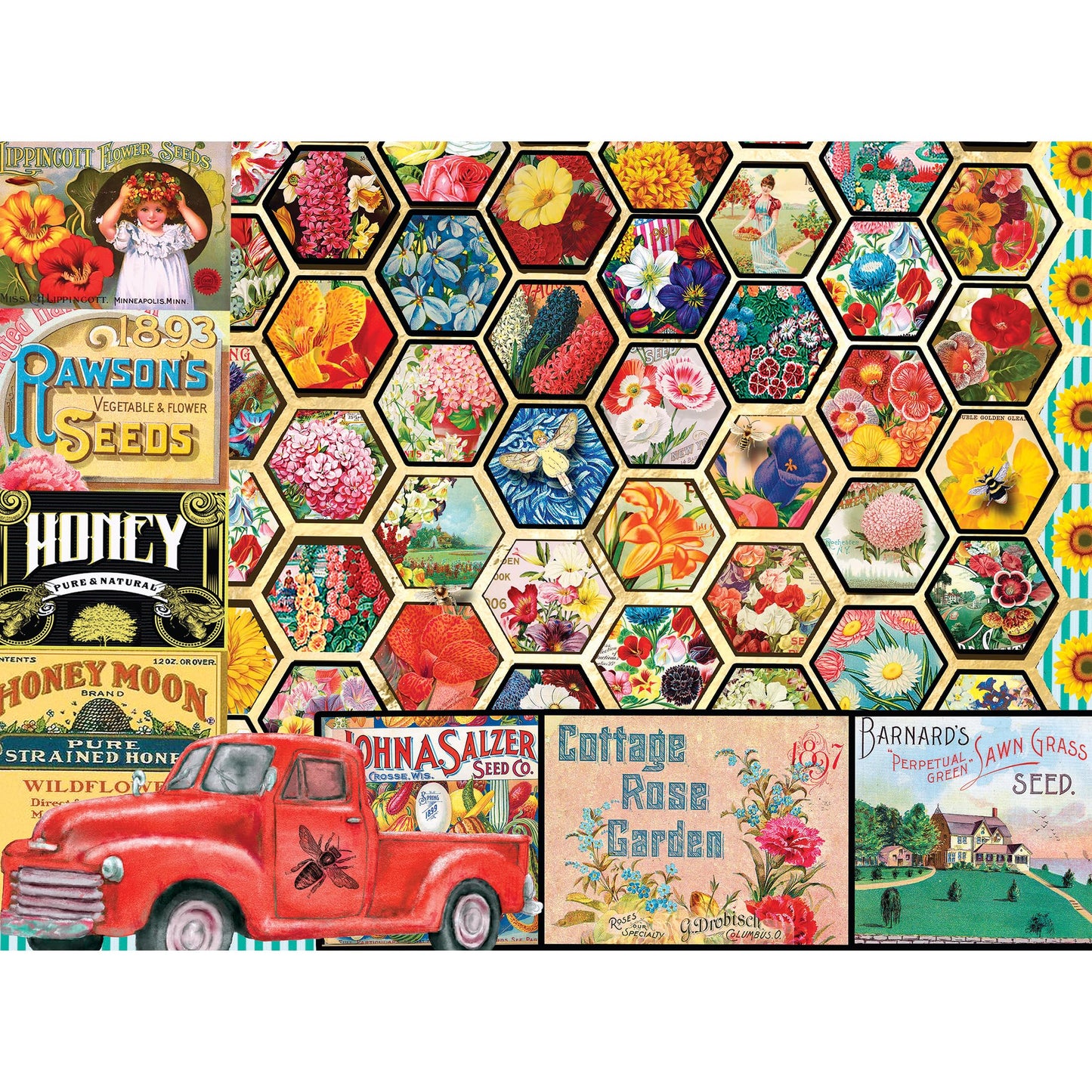 Cra-Z-Art - RoseArt - Kodak Premium - Honeycomb Flowers and Seeds - 1000 Piece Jigsaw Puzzle - WoodArtSupply