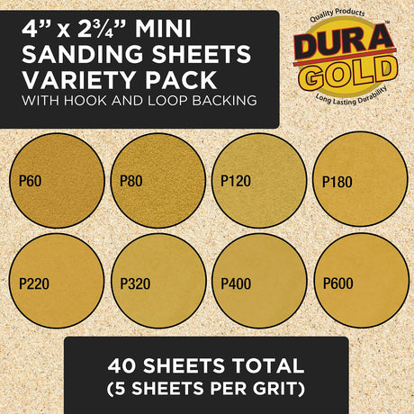 Dura-Gold 12-Piece Contoured Profile 4" Hand Sanding Block Set with 40 Sheet Hook & Loop Sandpaper Kit - Interchangeable Assorted Convex & Concave Dura-Gold