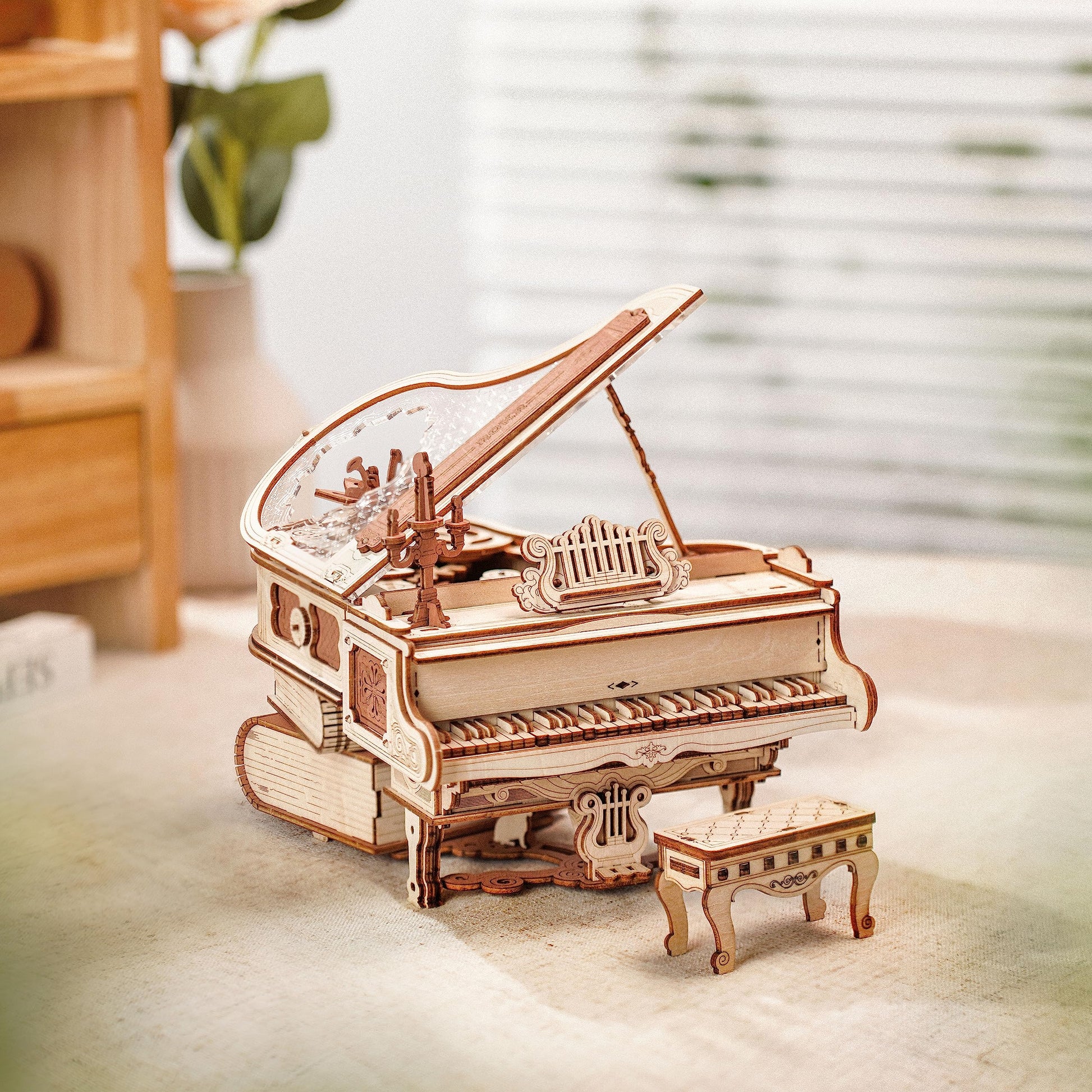 ROBOTIME Mechanical Music Box Puzzle Kits Magic Piano & Cello - WoodArtSupply