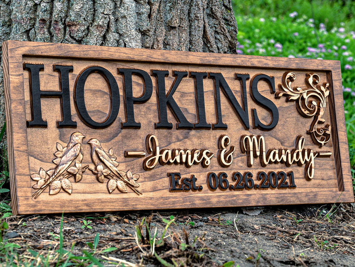 Rustic Wedding Decor | Personalized Wedding Gifts | Custom Wedding Signs | Last Name Sign | Love Bird Wall Decor | Bridal Shower Sign | Wood Garden 3D Woodworker
