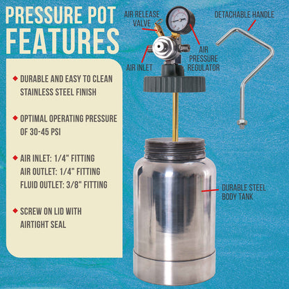 TCP Global 2 Quart Paint Pressure Pot with Spray Gun and 5 Foot Air and Fluid Hose Assembly - WoodArtSupply