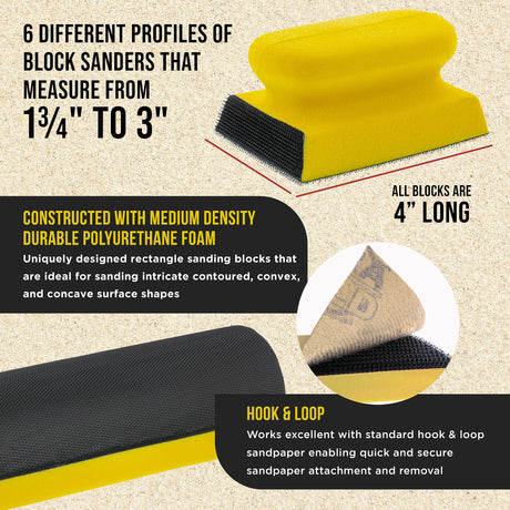 Dura-Gold Luthier Acoustic Guitar Master Woodworker Hand Sanding Block Set with 40 Sheet Hook & Loop Sandpaper Kit - Music Radius Repair Tools, Dura-Gold