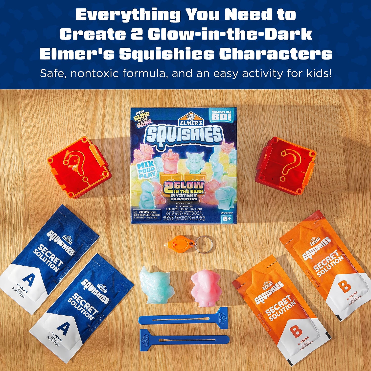 Elmer’s Squishies Kids’ Activity Kit, DIY Glow in The Dark Squishy Toy Kit Creates 2 Mystery Characters, Kids Crafts and Art Supplies for Kids,13 Elmer's