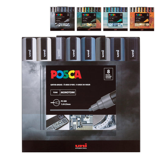 Posca Markers Color Tones Set, Acrylic Paint Pens with Reversible Tips for Coloring and Drawing on Any Surface, Non-Toxic Formula, Posca Markers Mono - WoodArtSupply