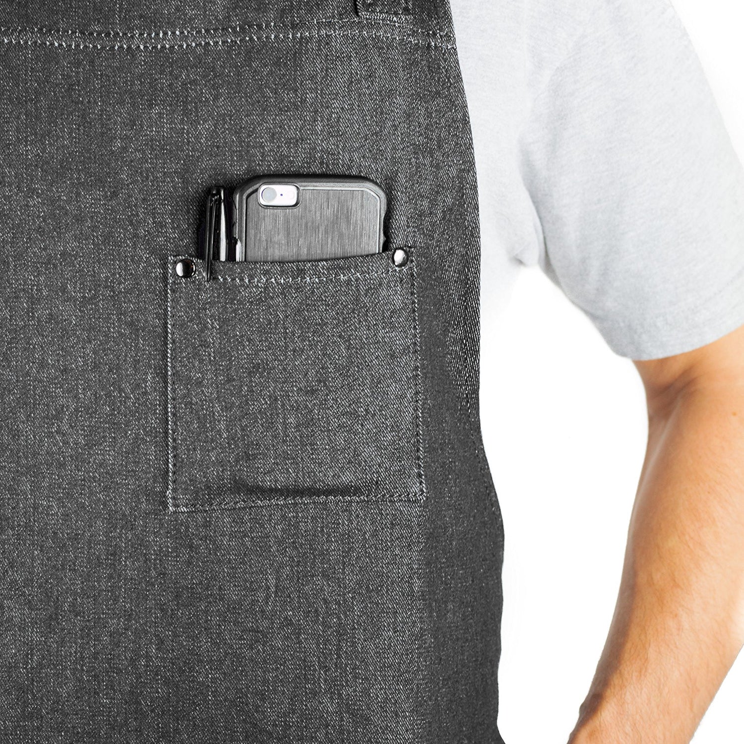 Hudson Durable Goods Adjustable Crossback Denim Apron with Pockets – 34 x 27 In. Chefs Apron with 4 Pockets and Loop Fits Most – Black Denim Apron Hudson Durable Goods