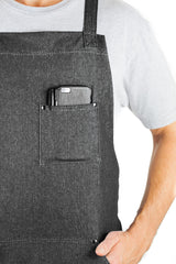 Hudson Durable Goods Adjustable Crossback Denim Apron with Pockets – 34 x 27 In. Chefs Apron with 4 Pockets and Loop Fits Most – Black Denim Apron Hudson Durable Goods