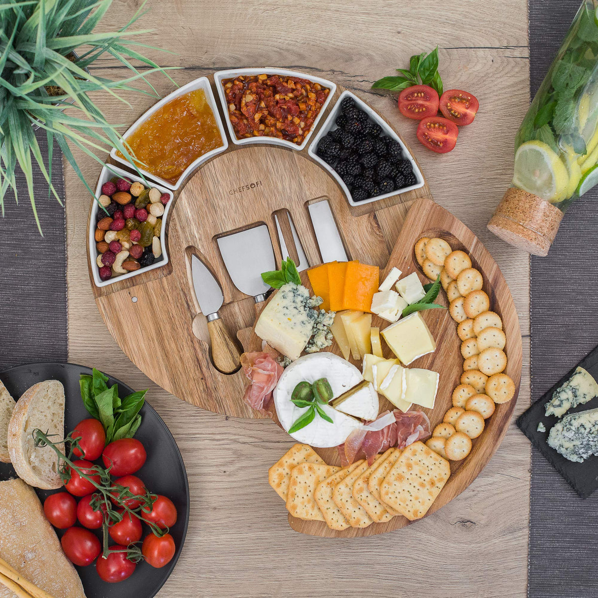 Charcuterie Cheese Board and Platter Set - Made from Acacia Wood - US Patented 13 inch Cheese Cutting Board and Knife for Entertaining and Serving - ChefSofi