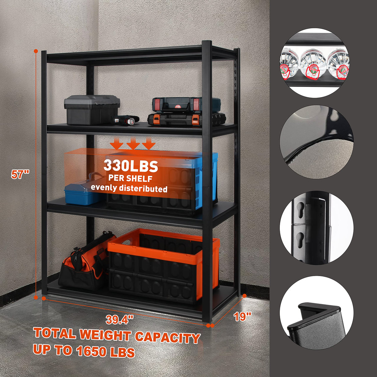 PACHIRA E-Commerce Wide Size Garage Storage Shelves Heavy Duty, 39.4" Wide Adjustable Rack 4-Tier Metal Shelving for Kitchen, Living Room, Basement, PACHIRA E-Commerce