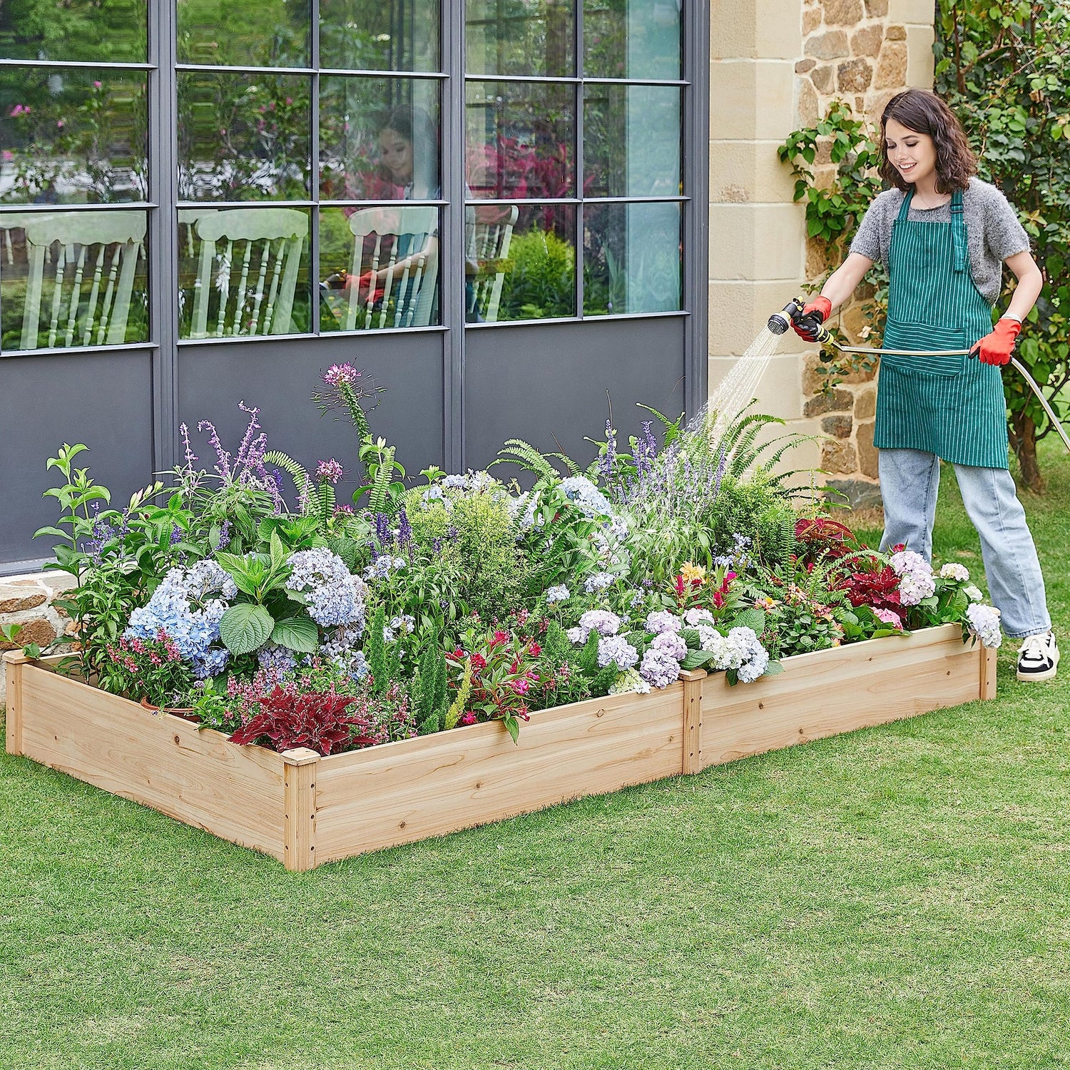 Yaheetech 8×4ft Wooden Horticulture Raised Garden Bed Divisible Elevated Planting Planter Box for Flowers/Vegetables/Herbs in Backyard/Patio Outdoor, Yaheetech