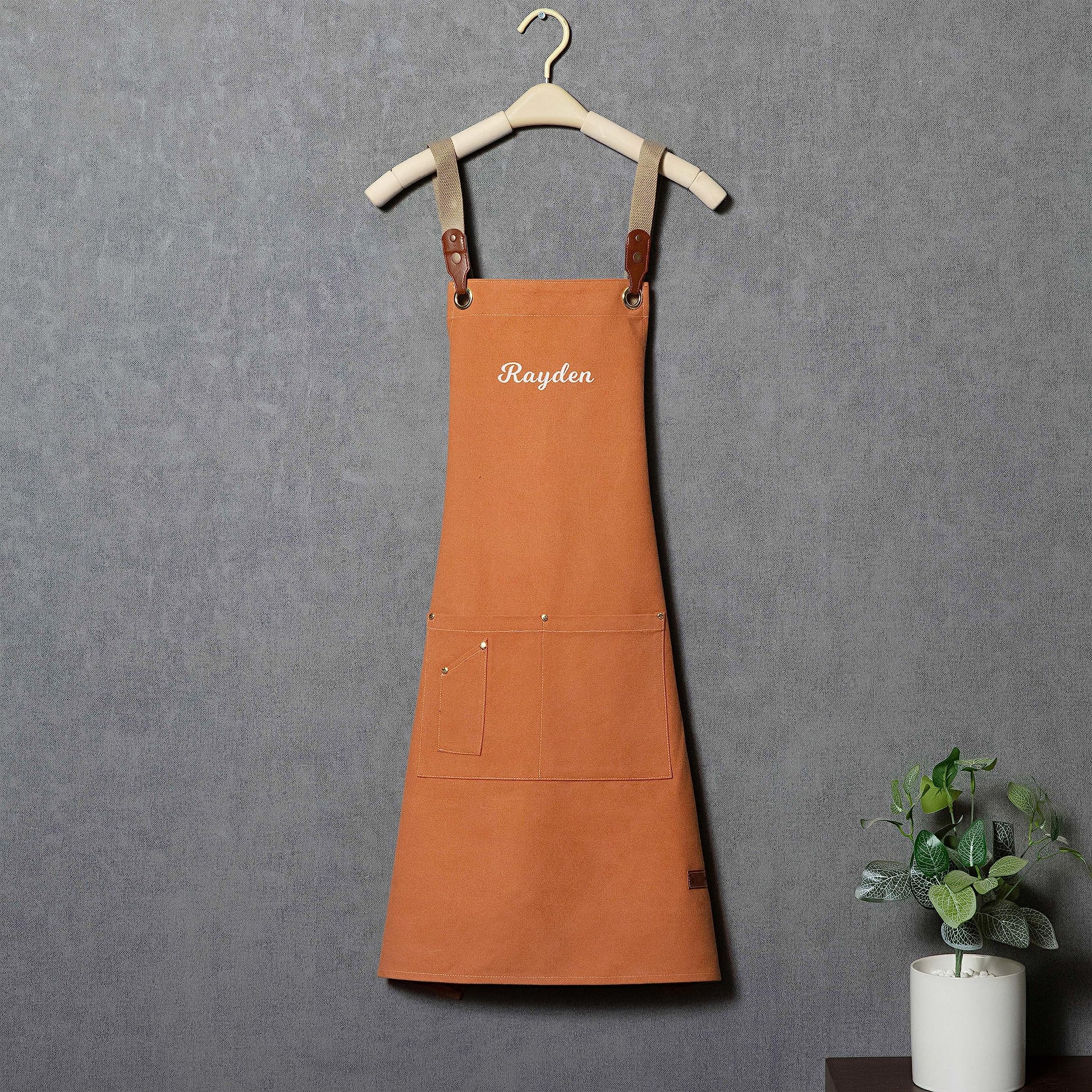 MT WORLD Personalized Chef Apron with Cross Back Straps for Men Women, Cotton Canvas Apron for Artists Painting, Kitchen Cooking Cross Back Apron for - WoodArtSupply