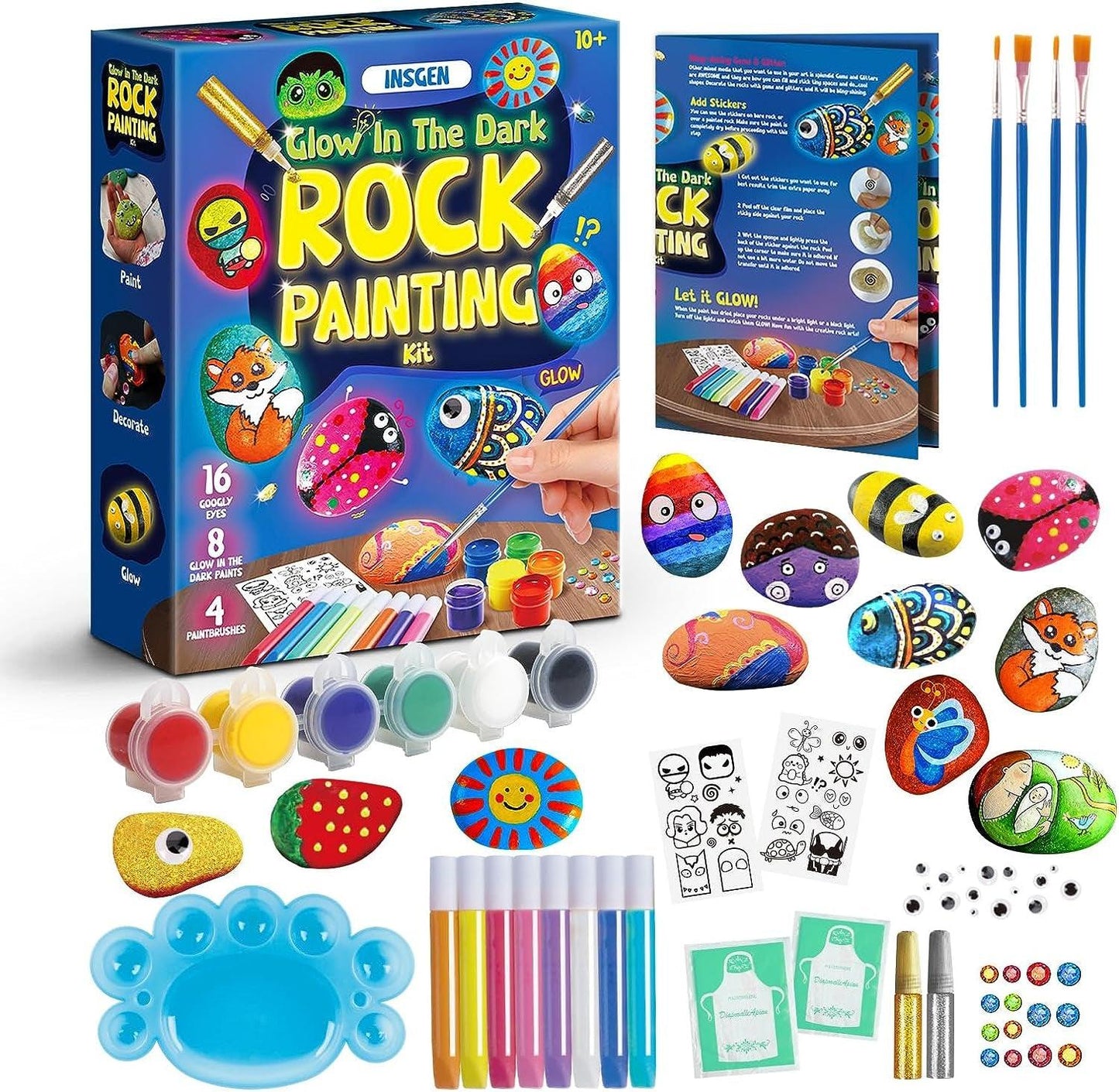  BainGesk Glow in The Dark Rock Painting Kit for Kids, Painting  Rock Crafts Set, Arts and Crafts Gifts for Ages 6-8, Creative Activities Art  Toys for 6, 7, 8, 9, 10
