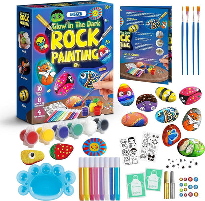 Rock Painting Kit for Kids 6-12, Glow in the Dark Paints, Creative Arts and Crafts Supplies Toys for Boys Girls Birthday Gift Ideas - WoodArtSupply