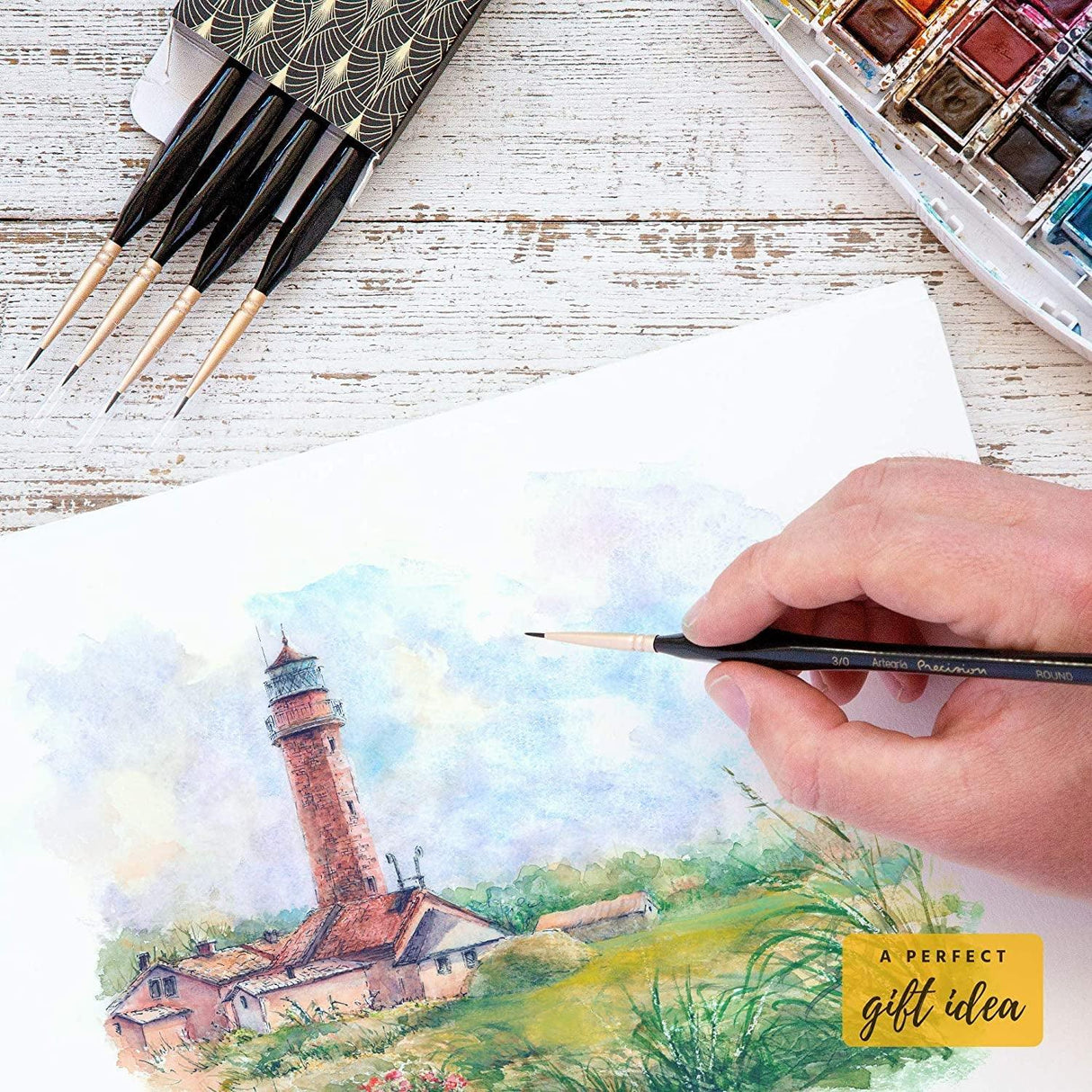 Detail Paint Brush Set - 5 Miniature Paint Brushes Size round 3/0 000 - Fine Tips Ergonomic Handles for Small Scale Models WoodArtSupply