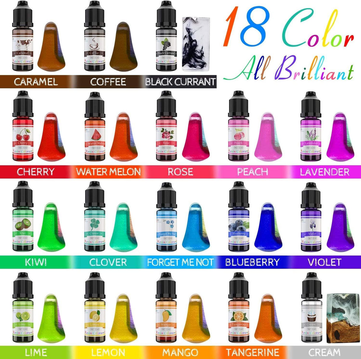 Epoxy Resin Pigment - 18 Color Liquid Epoxy UV Resin Dye Transparent Colorant for UV Resin Coloring, DIY Resin Art Jewelry Making - Concentrated UV WoodArtSupply