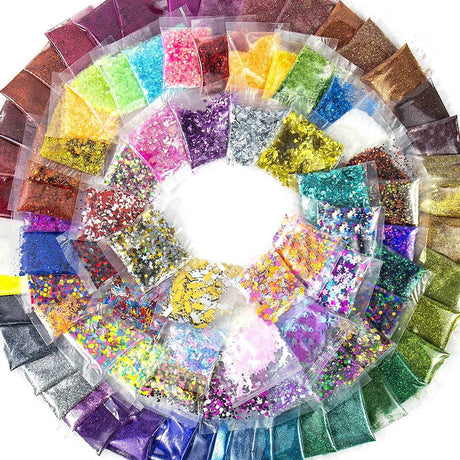 Assorted Glitter 90 Pack, Includes Fine, Neon Glitter, Shapes, Foil Glitter & More, Great for Resin Projects, Group Arts and Crafts, DIY Projects, WoodArtSupply