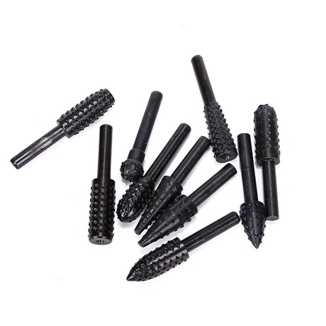 10PCS Woodworking Twist Drill Bits, Wood Carving File Rasp Drill Bits 6.3Mm(1/4") Shank Electrical Tools Woodworking Rasp Chisel Shaped Rotating WoodArtSupply