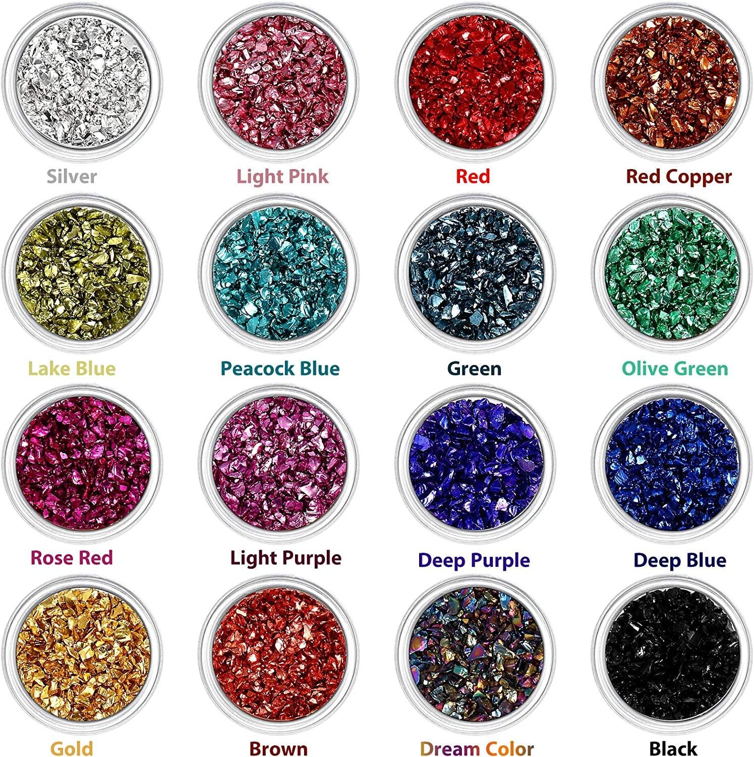 16 Colors Crushed Glass Irregular Metallic Mini Chips 0.5-2.5 Mm Sprinkles Chunky Glitter with 2 Pieces Tweezers for Nail Arts Craft DIY Resin Mold Jewelry Making Vase Filler Decoration Supplies - WoodArtSupply