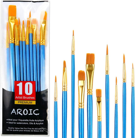 Acrylic Paint Brush Set, 1 Packs / 10 Pcs Watercolor Brushes Painting Brush Nylon Hair Brushes WoodArtSupply