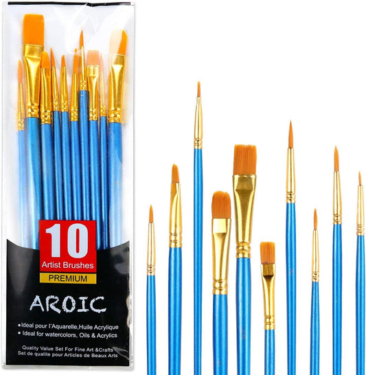 Acrylic Paint Brush Set, 1 Packs / 10 Pcs Watercolor Brushes Painting Brush Nylon Hair Brushes - WoodArtSupply