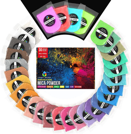 Craft Resin Mica Powder 26 Solid Colors, 4 Neon Glow for Epoxy Resin - 100% Natural, Cosmetic-Grade Resin Color Pigment Powder for Epoxy Resin DIY WoodArtSupply