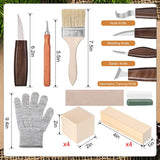 30 Pcs Wood Carving Tools Wood Whittling Kit Include Hand Carving Knife Set Wood Blocks Cut Resistant Gloves Sawdust Brush Sharpening Stone Polishing WoodArtSupply