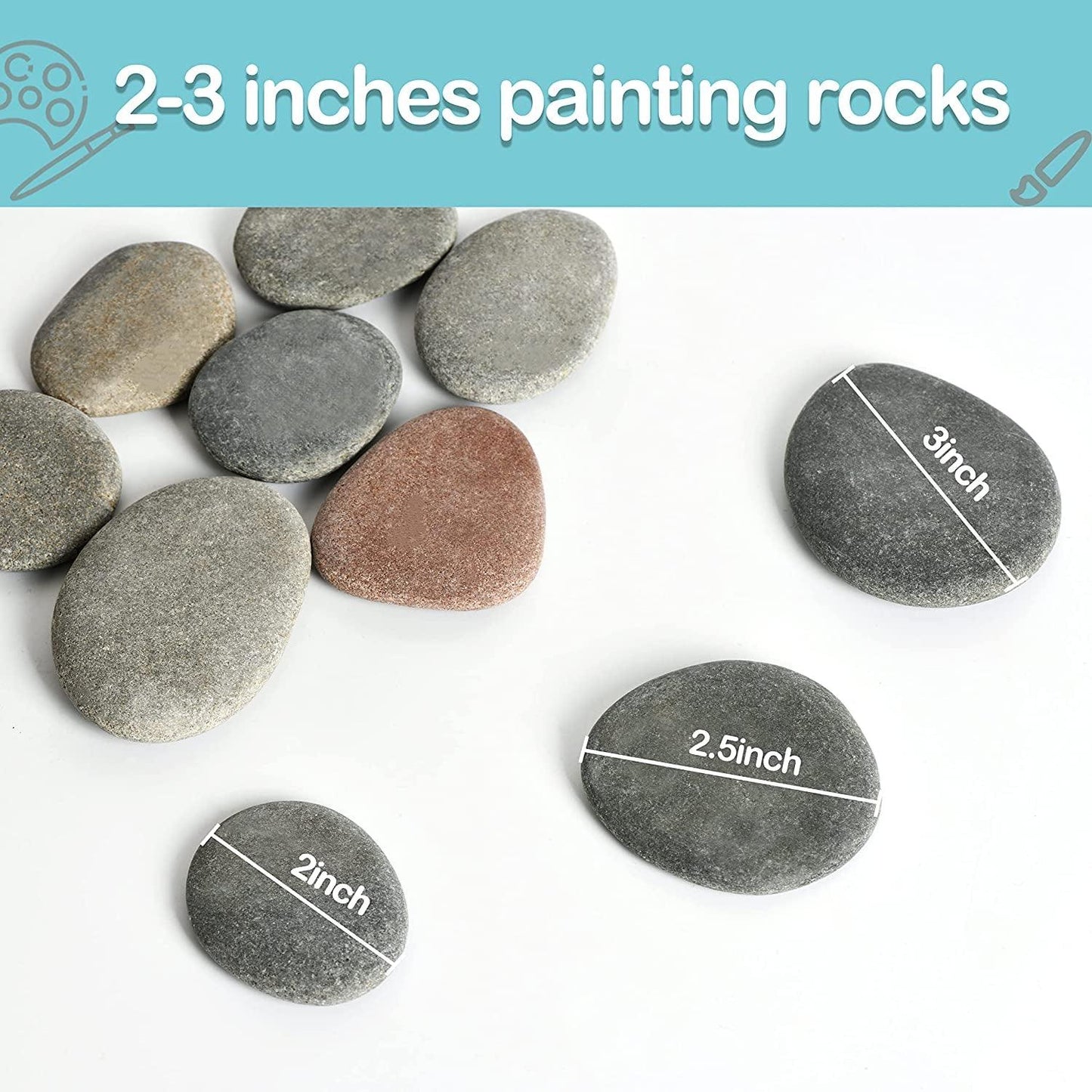 15 Pcs Rocks for Painting, River Rocks to Paint, 2"-3" Flat Painting Rocks, Smooth Rocks for Crafts - WoodArtSupply