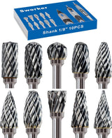 Carbide Burr Set Compatible with Dremel 1/8" Shank 10PCS Die Grinder Rotary Tool Rasp Bits WoodArtSupply