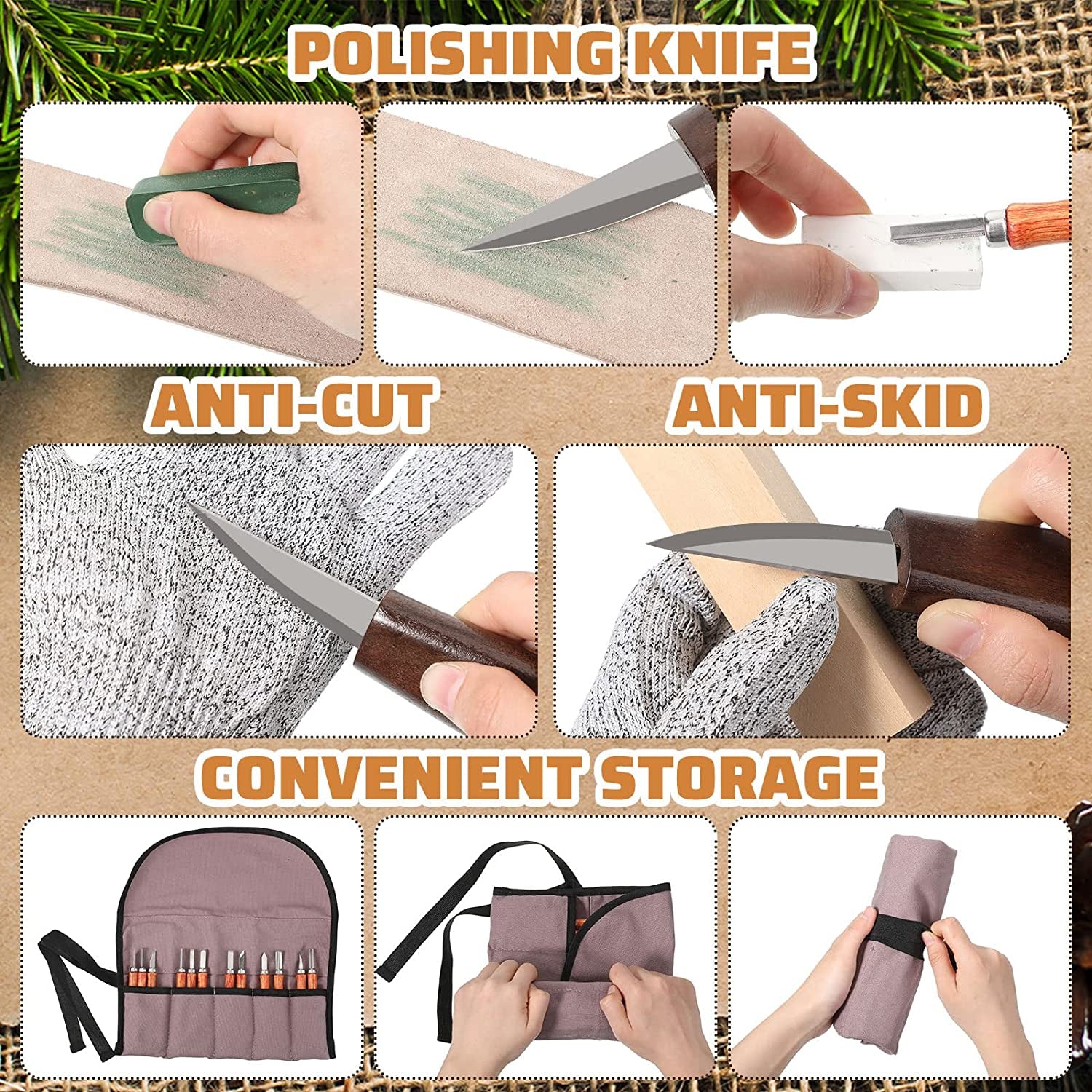 30 Pcs Wood Carving Tools Wood Whittling Kit Include Hand Carving Knife Set Wood Blocks Cut Resistant Gloves Sawdust Brush Sharpening Stone Polishing WoodArtSupply