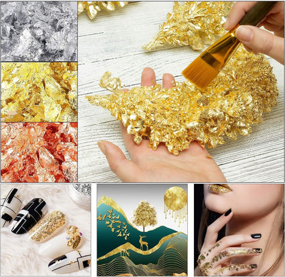 Gold Foil Flakes for Resin,3 Bottles Metallic Foil Flakes 15 Gram,Imitation Gold Foil Flakes Metallic Leaf for Nails, Painting, Crafts,Slime and Resin Jewelry Making,Gold,Silver,Copper Colors - WoodArtSupply