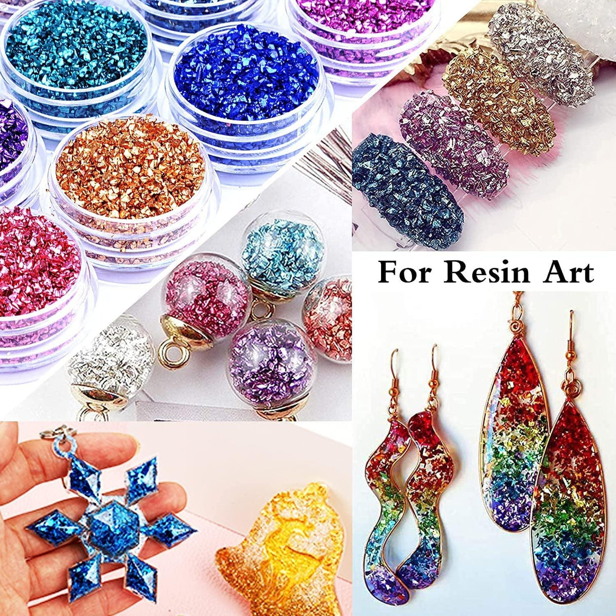 12 Box Crushed Glass Craft Glitter Fine for Resin Art, Small Broken Glass Pieces Irregular Metallic Crystal Chips Chunky Flakes Sequins for Nail Arts WoodArtSupply