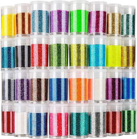 Glitter, Fine Glitter for Resin, Set of 32 Colors Glitter, Extra Fine Resin Glitter Powder, Craft Glitter for Epoxy Resin, Assorted Body Face Hair WoodArtSupply