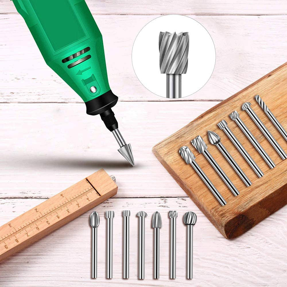 Carving Bits Wood Engraving Router Bit with 1/8"(3Mm) Shank, 20Pcs HSS Different Burr Set to Meet Your Different Needs, Durable Rotary Tools Accessories for DIY Woodworking, Carving