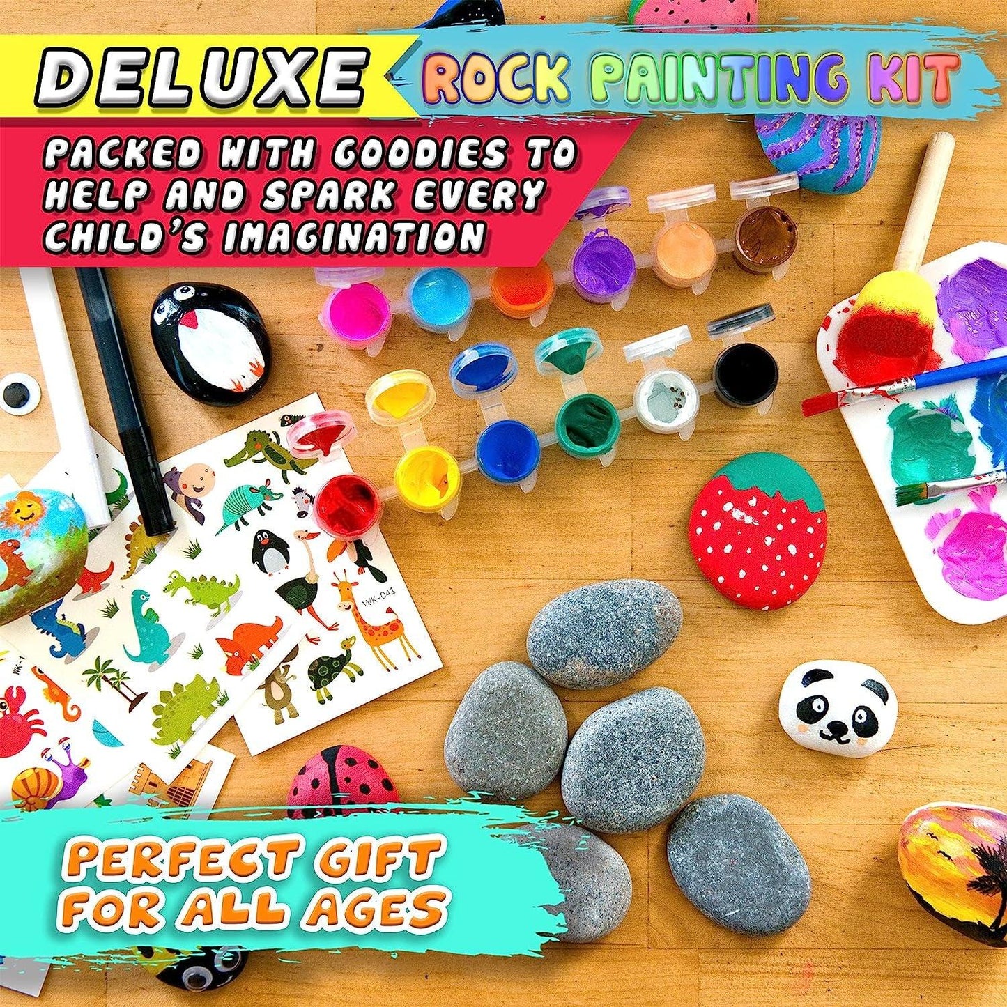 Rock Painting Kit for Kids - Arts & Crafts Supplies Set for Girls & Boys Ages 6-12 - WoodArtSupply