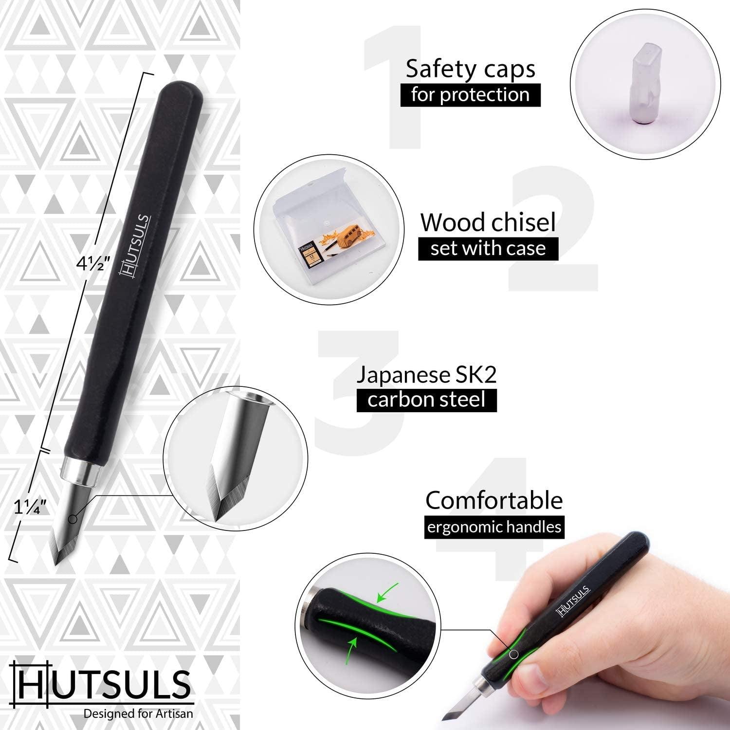 Wood Carving Tools Set - Easy to Use 12 Pcs Mini Wood Chisel Beginner Wood Carving Kit WoodArtSupply