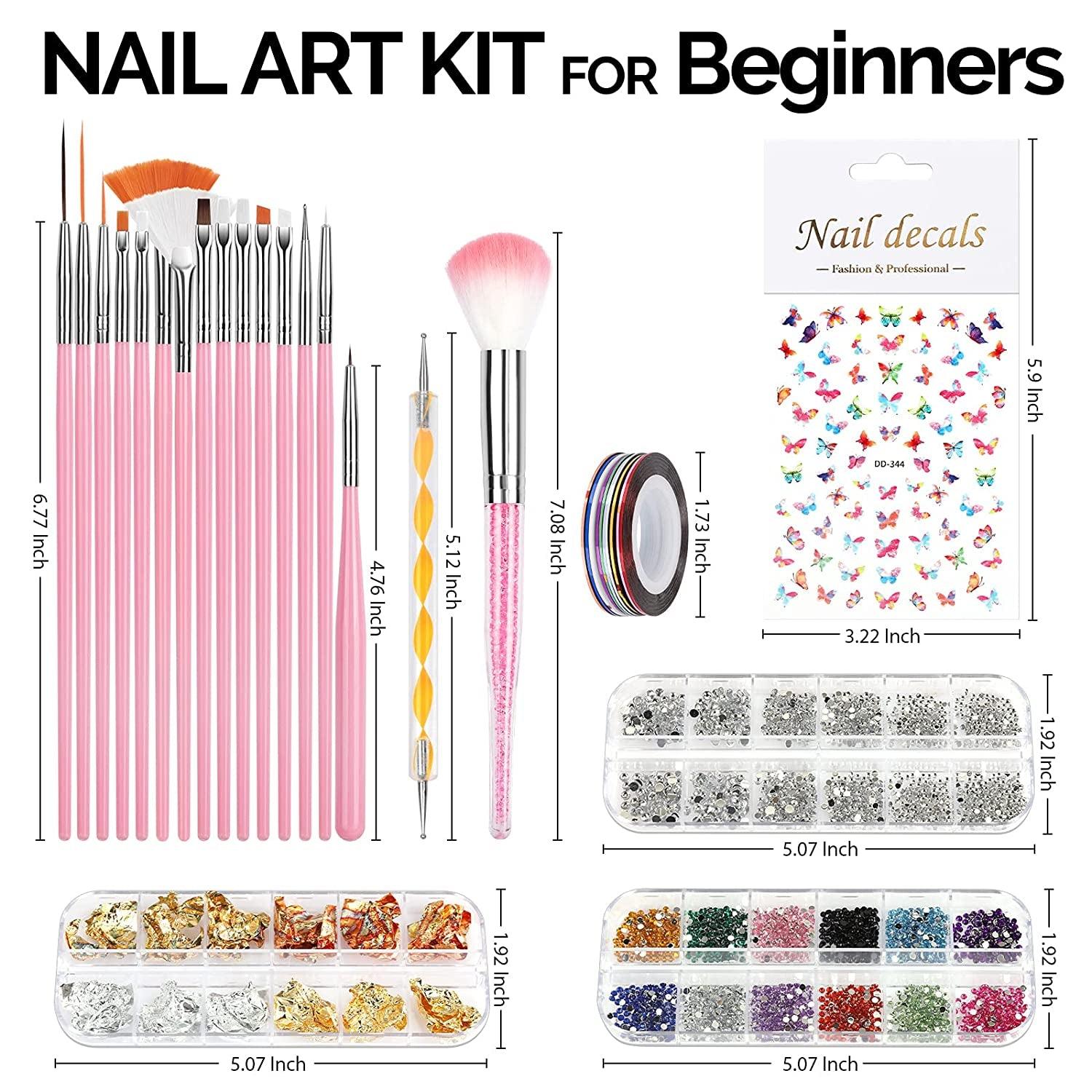 Beginners, Nail Art Supplies with Nail Art Brushes, Nail Dotting Tools, Nail Art Stickers WoodArtSupply