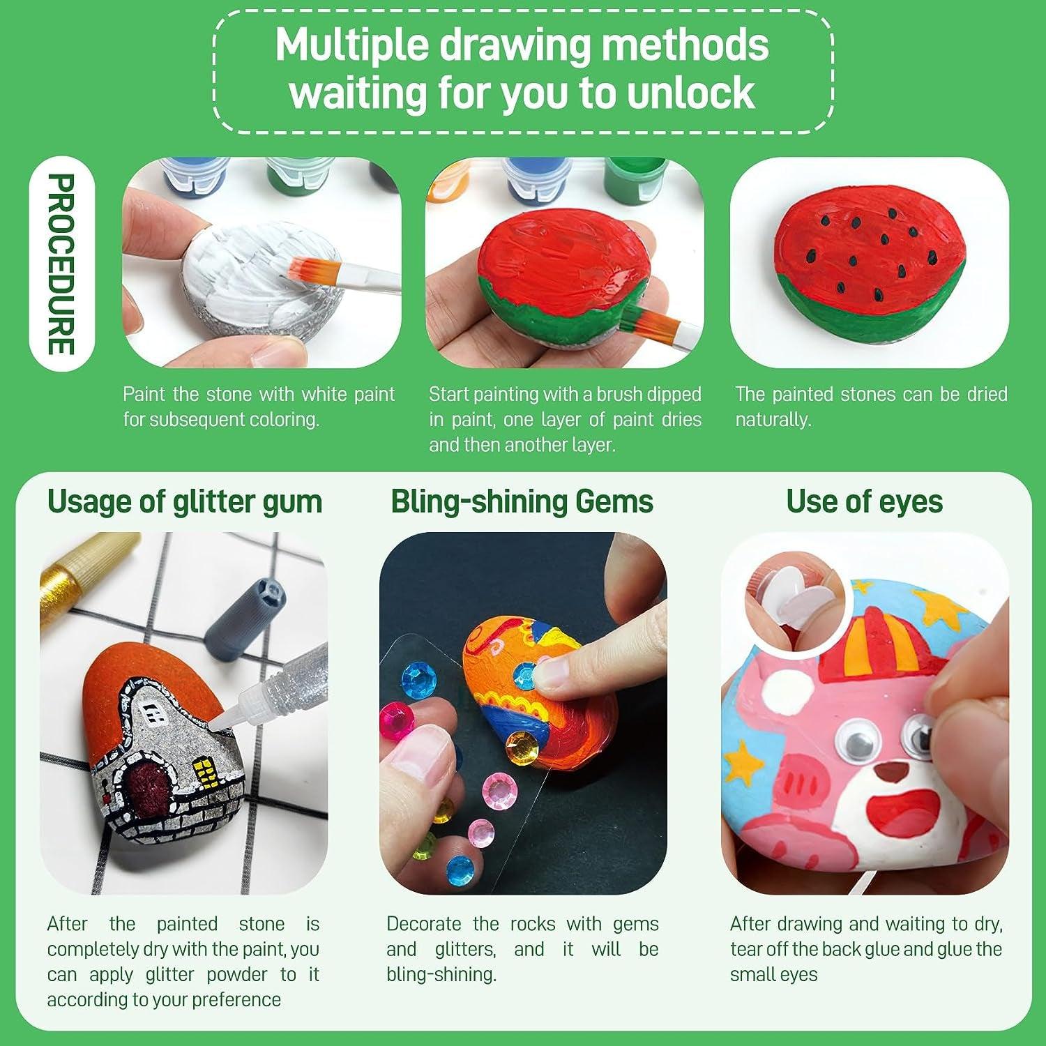Rock Painting Kit for Kids 6-12, Glow in the Dark Paints, Creative Arts and Crafts Supplies Toys for Boys Girls Birthday Gift Ideas - WoodArtSupply