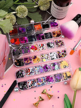 3 Boxes Halloween Nail Art Glitter Sequins, 3D Holographic Skull Spider Pumpkin Bat Ghost Witch Halloween Confetti Glitter for DIY Nail Art Halloween WoodArtSupply