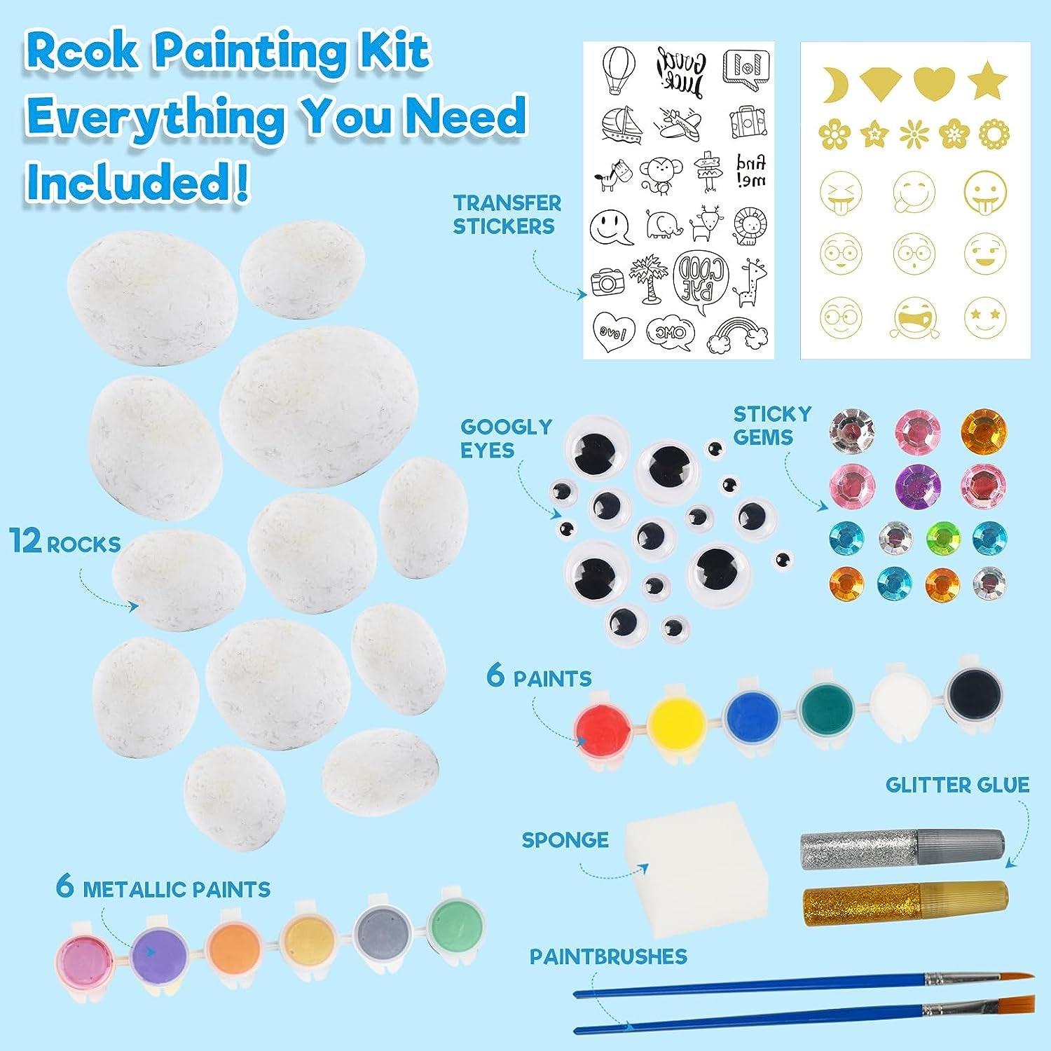 Deluxe Rock Painting Kit Arts and Crafts Girls Boys Age 6+ 12 Rocks Art Set  Waterproof Paints