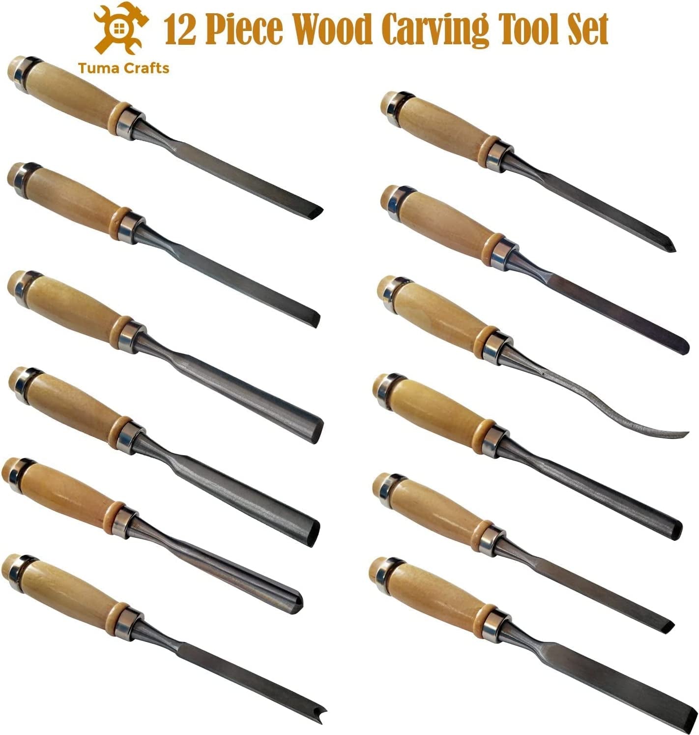 Wood Carving Chisels Sets - 12 Pcs, DIY Wood Carving Kit for Beginners, Sharp Woodworking Tools, Ideal for Beginners Gift