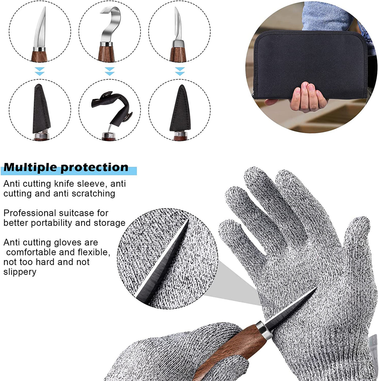 Wood Carving Tools Set,Detail and Hook Carving Knife Kit for Beginners,Trimming Knife for Spoon Bowl Cup Woodwork,Round Handle Design and 6Pcs SK2 WoodArtSupply