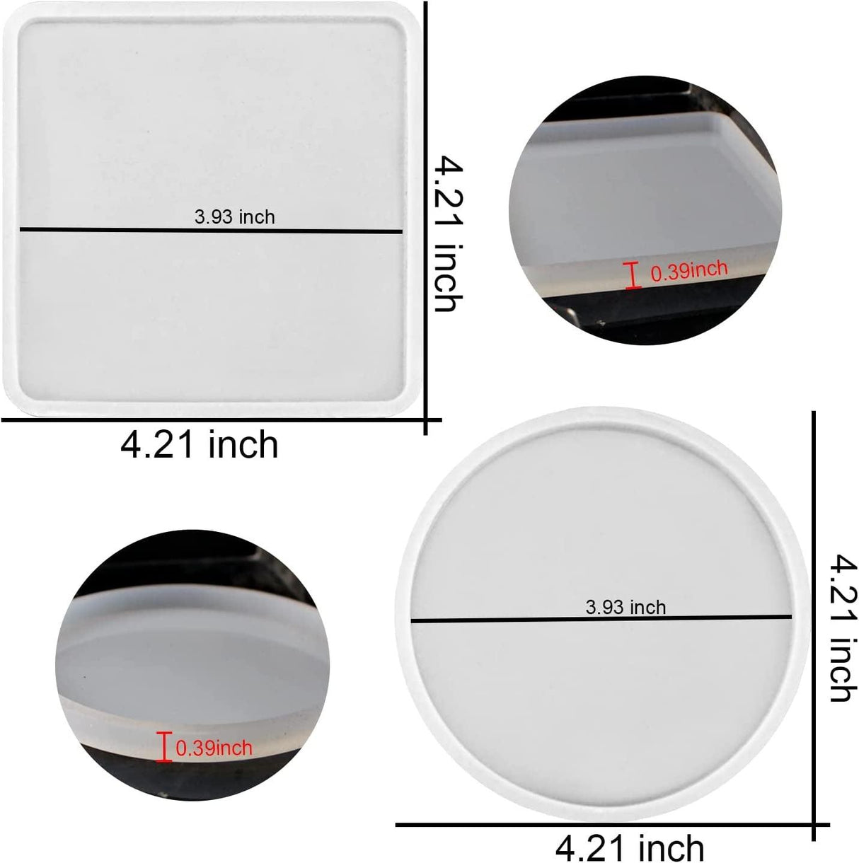8 Pack Thick 4 Inches Resin Coaster Molds Set, 4 Pack round Coaster Silicone Molds + 4 Pack Square Coaster Resin Mold, Coaster Molds for Resin WoodArtSupply