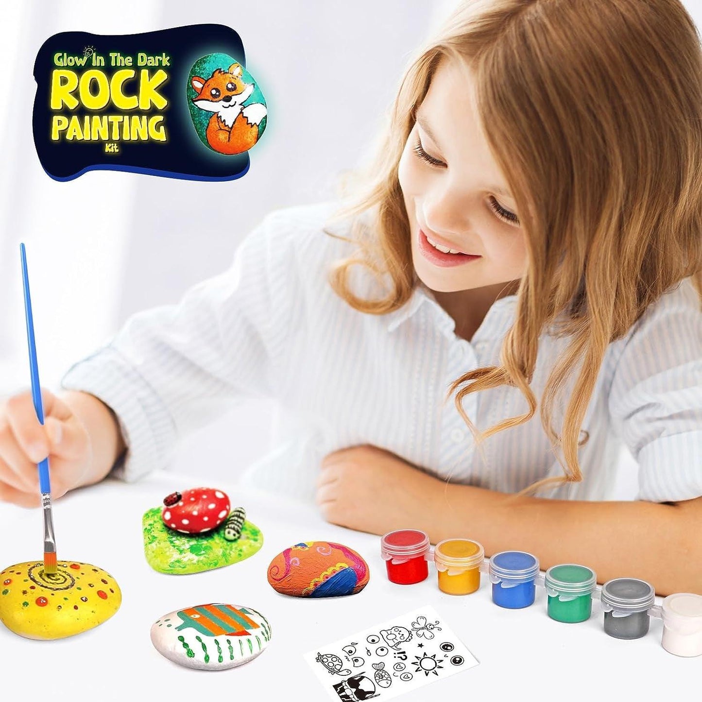 Rock Painting Kit for Kids 6-12, Glow in the Dark Paints, Creative Arts and Crafts Supplies Toys for Boys Girls Birthday Gift Ideas - WoodArtSupply
