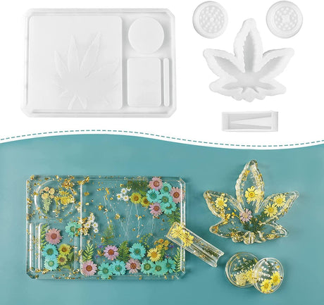 4 PCS Silicone Molds for DIY Epoxy Resin - Large Resin Molds Including Rolling Tray Mold Ashtray Joint Holder and Resin Grinder Mold WoodArtSupply
