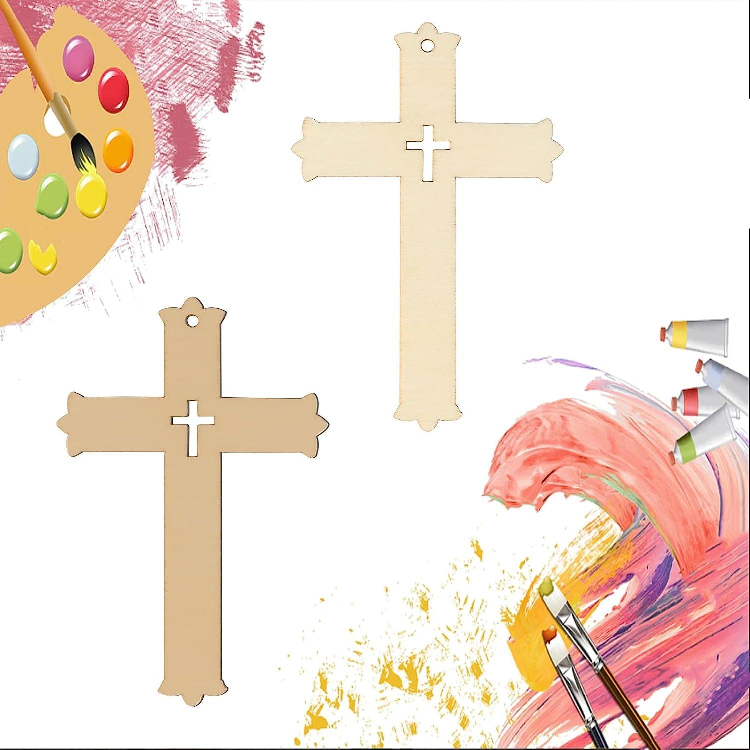 Cross Shape Wooden Blank Cross Wood with Twines Art Unfinished Ornaments for Easter Religious and Church Events Christmas Wedding Birthday Party WoodArtSupply