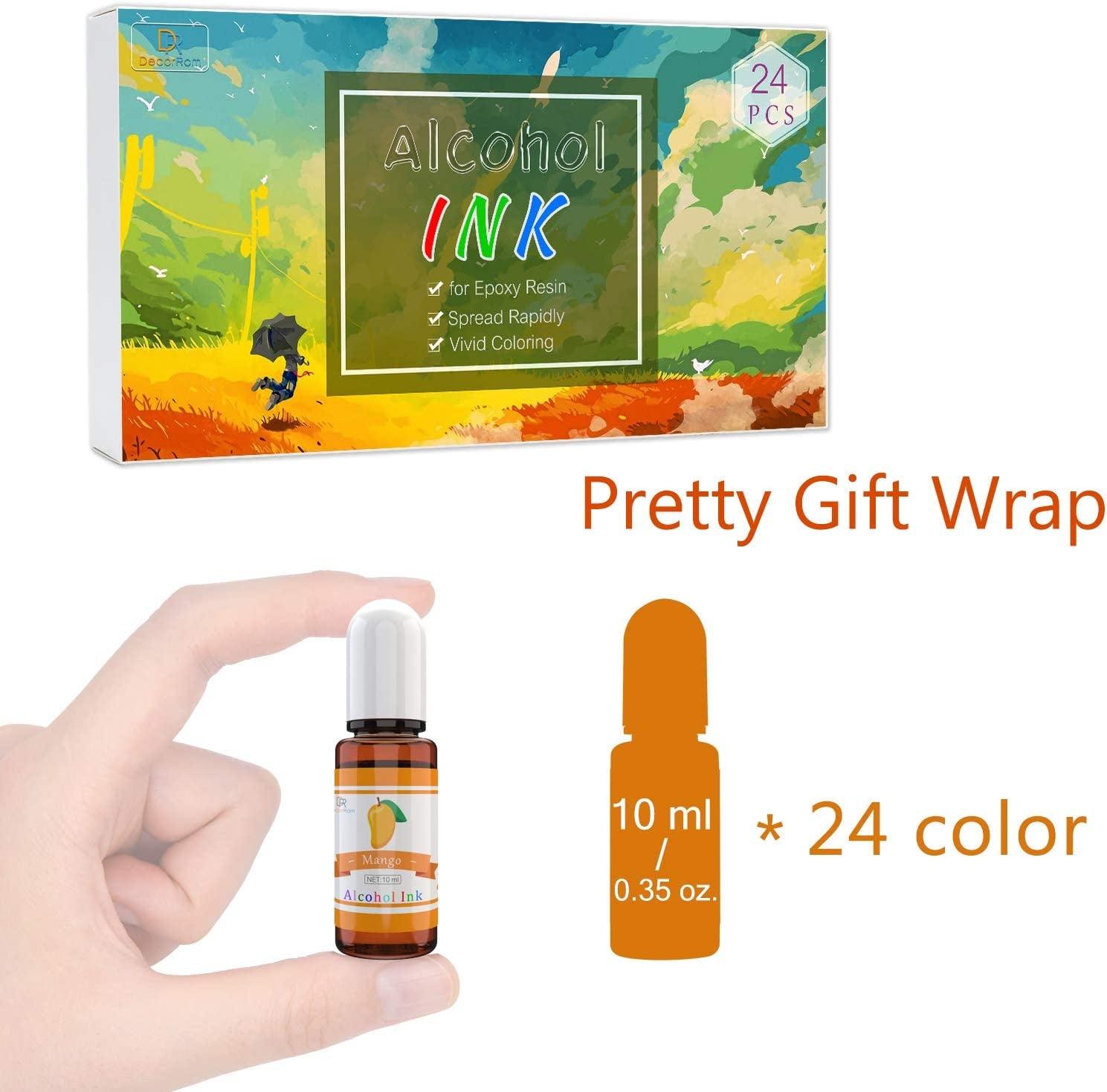 Alcohol Ink Set - 24 Vibrant Colors Alcohol-Based Ink for Resin Petri Dish Making, Epoxy Resin Painting - Concentrated Alcohol Paint Color Dye for WoodArtSupply