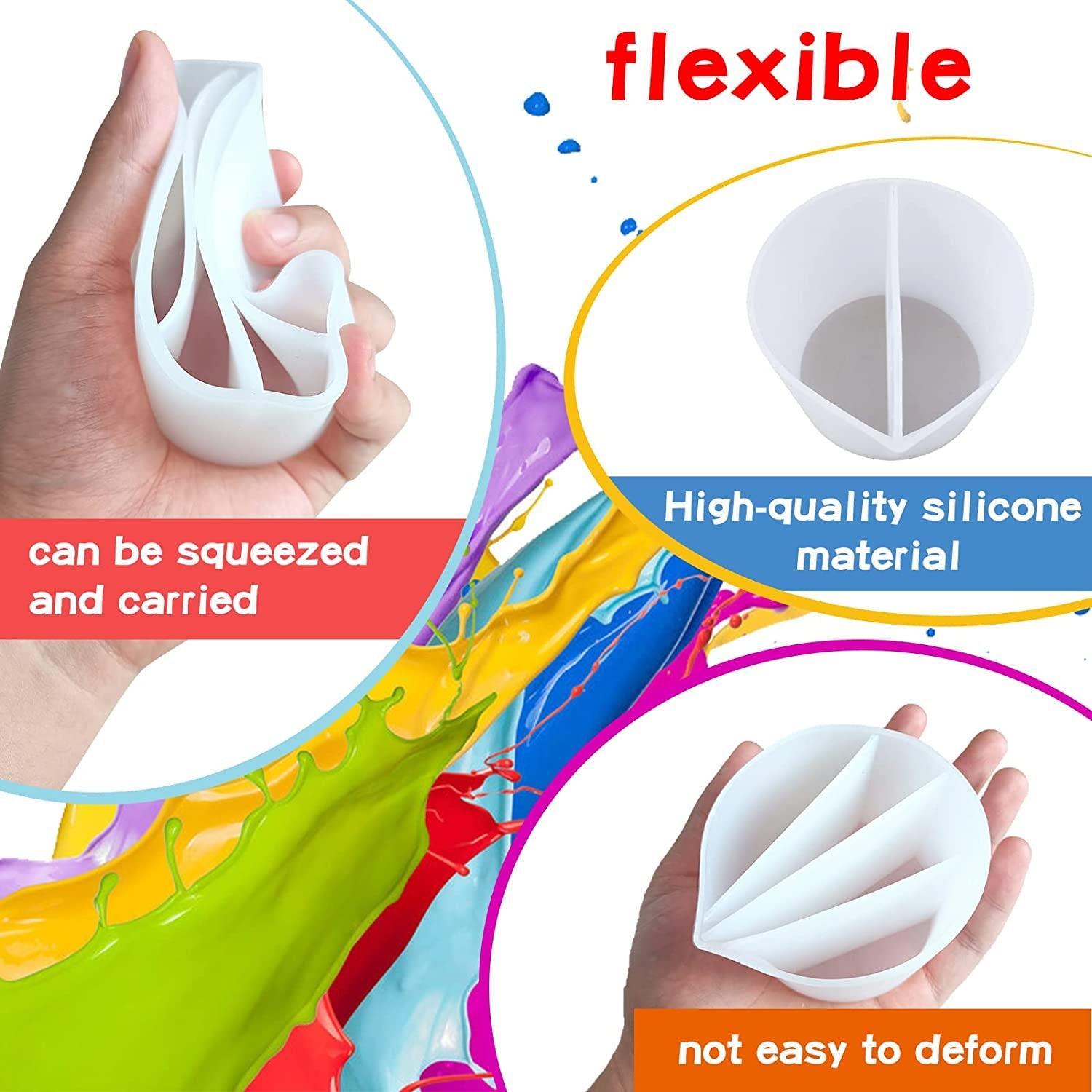 Split Cup for Paint Pouring Fluid Art Silicone Split Cup Resin Pouring Painting Tools DIY Making Drawing Accessories Reusable Split Cup with Dividers WoodArtSupply