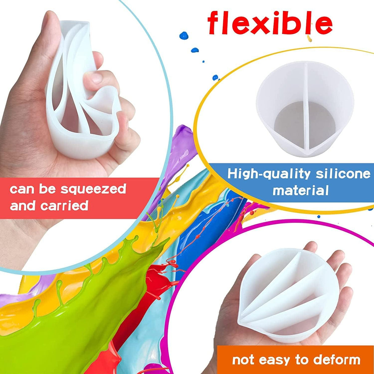 Split Cup for Paint Pouring Fluid Art Silicone Split Cup Resin Pouring Painting Tools DIY Making Drawing Accessories Reusable Split Cup with Dividers WoodArtSupply