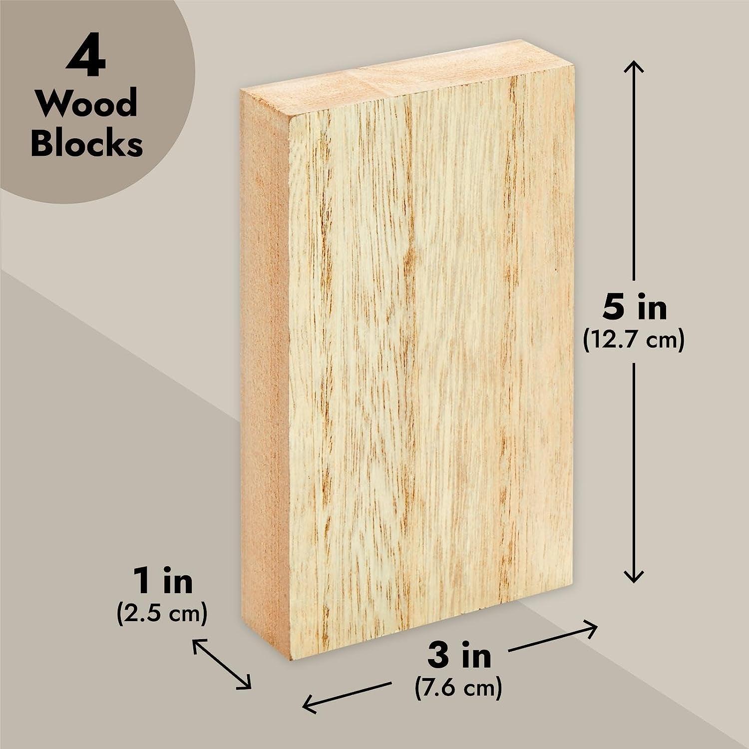4 Pack Unfinished MDF Wooden Boards for Crafts, 1 Inch Thick Rectangle Wooden Blocks (5 X 3 In) - WoodArtSupply