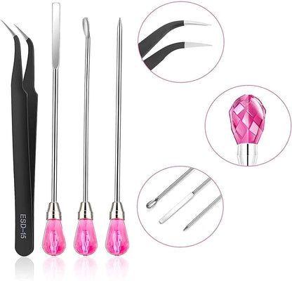 11 Pcs Silicone Resin Mold Tools Set Stirring Needle Spoon Tool Tweezers Precision Kit, Anti-Static Electronics Tweezers Set for Resin Art Crafts,Jewelry Making,Diy Epoxy Casting Molds(Rose Red) - WoodArtSupply